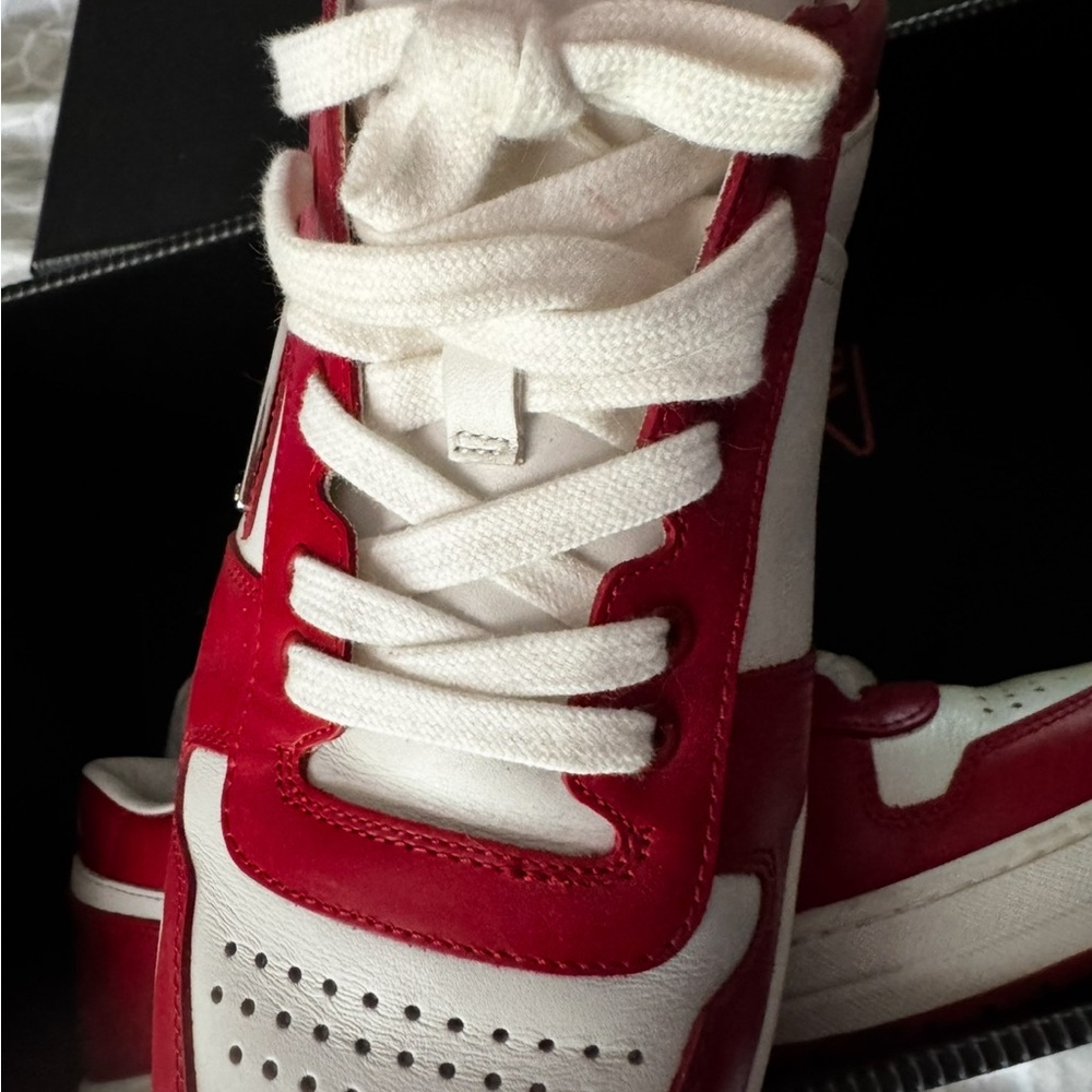 Prada Men's Red and White Leather Sneakers - Picture 3 of 7